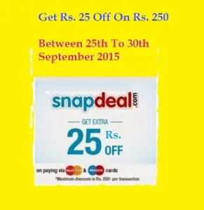 Snapdeal Get flat Rs 25 off on Rs 250 or more