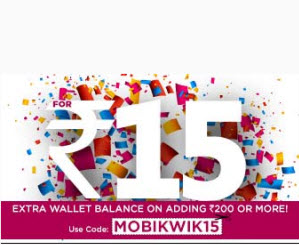 mobikwik Rs 15 cashback on Rs 200 or more to wallet