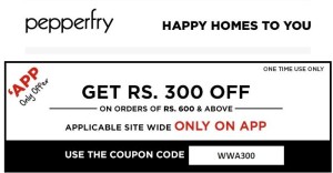 pepperfry Rs 300 off on Rs 600 on app