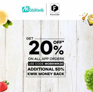 Faasos flat 20 off Extra 50 cb via Mobikwik