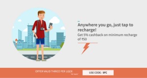 Freecharge get 5 cb on recharge of Rs 50 or more