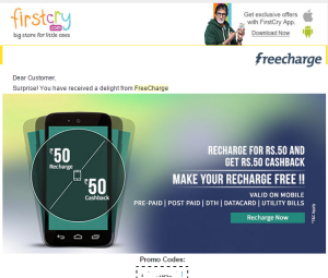 firstcry freecharge Rs 50 cashback