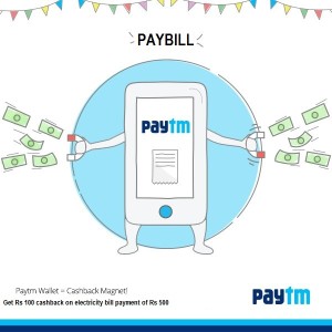 paytm Rs 100 cashback on rs 500 or more electricity bill payment