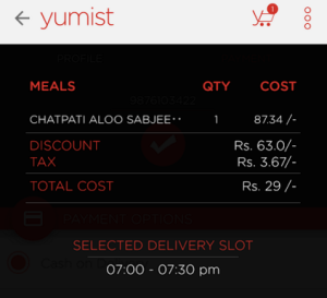 yumist meal lunch or dinner at just Rs 29