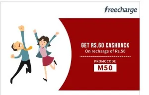 Freecharge Get flat Rs 60 cashback on recharge or bill payment of Rs 50 or more