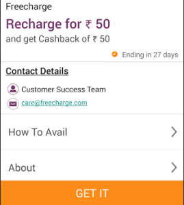 freecharge vantage circle get Rs 50 cashback on Rs 50 old users also