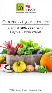 Bigbasket- Get flat 20 cashback on paying via Paytm wallet