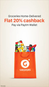 Grofers- Get flat 10% off + extra 20% cashback via Paytm wallet