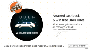 freecharge 4% cashback for airtel users uber offer