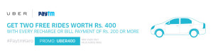 Paytm- Get Two free Uber Rides worth Rs 400