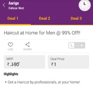 aarigo hair cut for men at Re 1