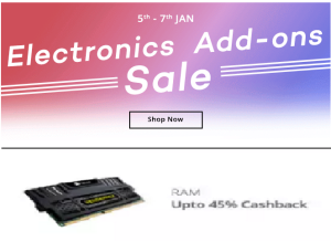 paytm electronics add on sale RAMs at 45 cashback