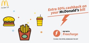 McDonalds Get 50% cb on paying via freecharge wallet