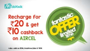 Mobikwik Aircel 10 cb on 20