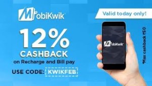 Mobikwik- Get Flat 12% Cashback on Recharge Bill Payment