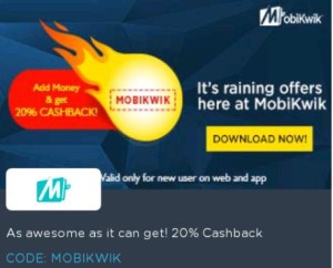 Mobikwik- Get Flat 20% Cashback On Adding Money of Rs 10 or More (New User)