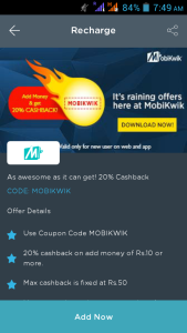 Mobikwik- Get Flat 20% Cashback On Adding Money of Rs 10 or More (New User)1