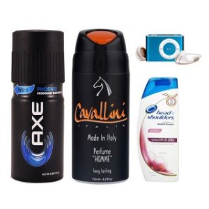 Shopclues- Combo of Axe+ Cavallini Deodorants+HS Shampoo+ Mp3 Player 