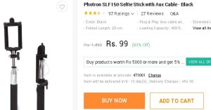 Snapdeal- Buy Photron SLF150 Selfie Stick with Aux Cable1