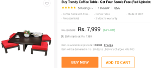 Snapdeal- Trendy Coffee Table with Four Stools1