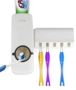 White Plastic Toothbrush And Toothpaste Holder