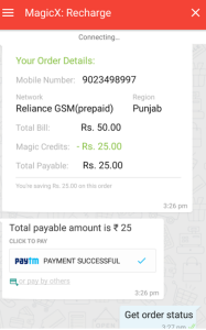 magicx recharge Rs 50 for Rs 25