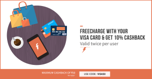 Freecharge 10 cb on recharge via Visa Cards