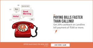 Freecharge Get 20 cb on landline bill payment (New users)