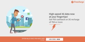 Freecharge- Get flat Rs 50 cashback on 3G recharge of Rs 50 or more (All users)