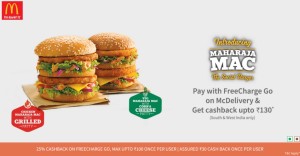 McDonald Get 25 cb on paying via Freecharge Go card