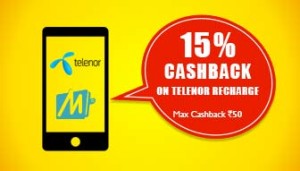 Mobikwik Get 15 cb on Telenor recharge