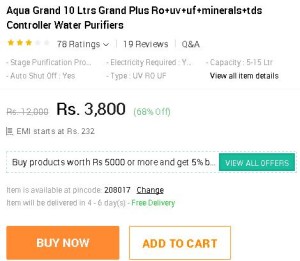 Snapdeal- Buy Aqua Grand 10 Ltrs Grand Plus (RO+UV+UF+Minerals+TDS Controller) Water Purifier1