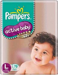 Snapdeal-  Pampers Active Baby Diapers (Size Large-78Pcs)