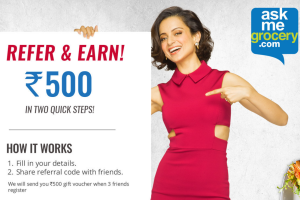 askmegrocery refer and earn Rs 500 voucher