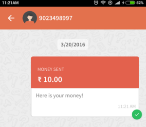 freecharge chat n pay feature money sent