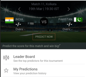 freecharge predict 1st innings score and get equal cashback predict to win