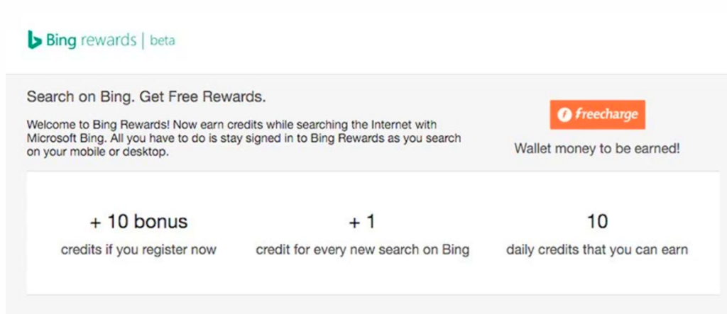 microsoft freechage bing rewards earn upto Rs 100