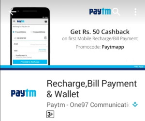 paytm Rs 50 cashback on Rs 100 recharge new users