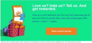 woohoo fill survey and get 50 assured points