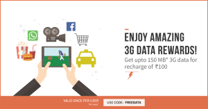 FreeCharge 150MB 3G Data for recharge of Rs 100