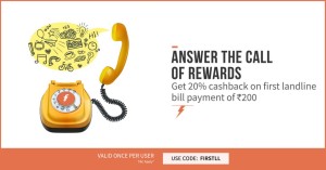 Freecharge Get 20 cb on first landline bill payment (New users)