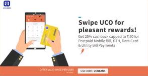 Freecharge- Get Flat 25% cashback on Recharge with UCO Bank Debit or Credit Cards (Max Rs 50)