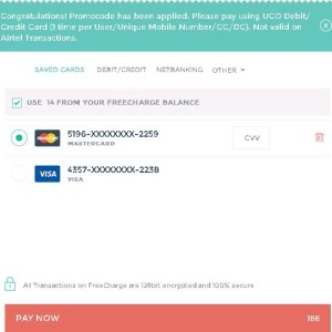 Freecharge- Get Flat 25% cashback on Recharge with UCO Bank Debit or Credit Cards (Max Rs 50)1