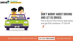 Freecharge- Get Flat Rs 150 Off on Hiring a Driver from DriveU App +Extra Rs 50 Cashback on Your Freecharge Wallet