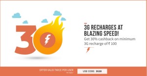 Freecharge Rs 30 cb on 3G recharge of Rs 100