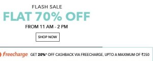 Jabong Flash Sale- Buy Branded Life style Products at Flat 70% off + Extra 20% Cashback via Freecharge