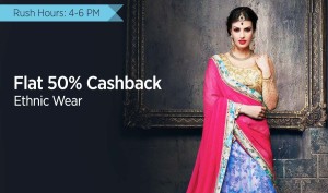 Paytm Rush Hour Sale- Buy Branded Ethnic Wear at upto 80% Off + Extra 50% Cashback