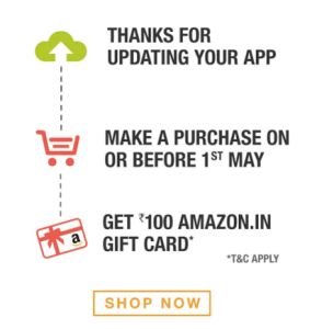 amazon update the app and get Rs 100 free