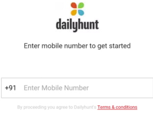 dailyhunt enter mobile number and register