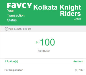 favcy kolkata knight riders 100 free points